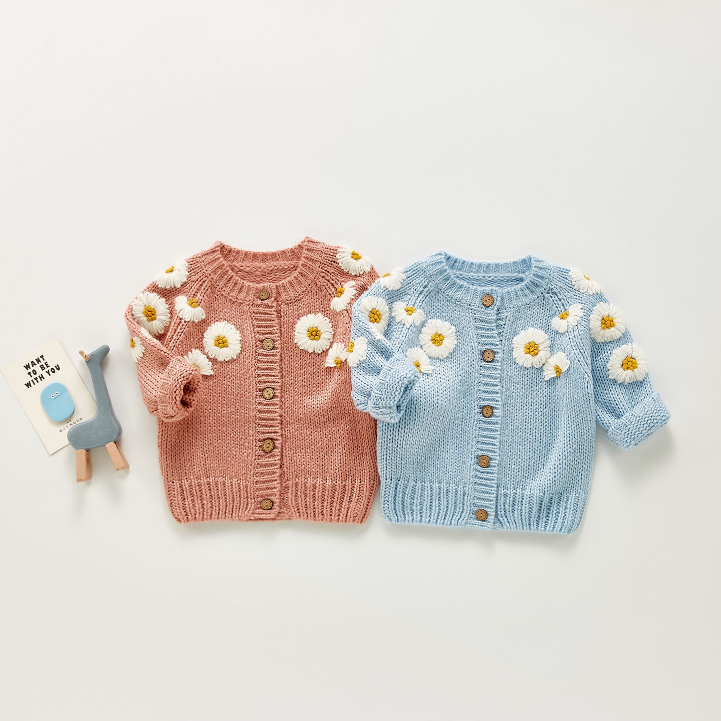 0-24M Baby Girls Sweater Cardigan - Long Sleeve Single Breasted Flowers Knit Jacket