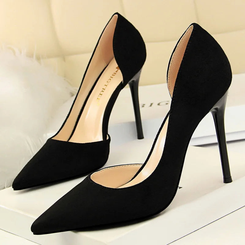 Women's Pointed Toe Stiletto High Heels Suede Heels 10.5cm