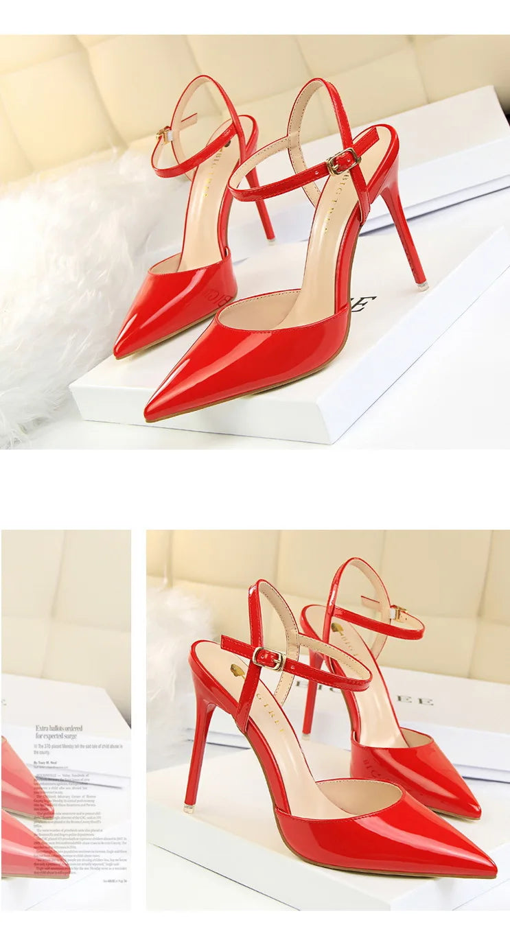 Women's Patent Leather Summer Pointed Toe High Heels