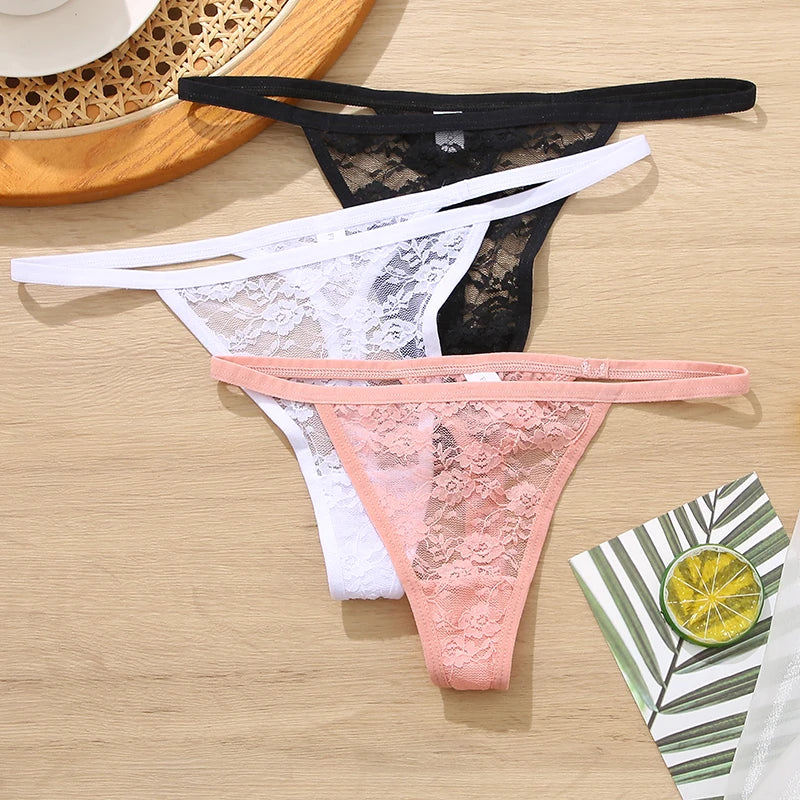 Women's Lace Thongs Low Waist T-Back Underwear Lace G-string Underpants Lingerie