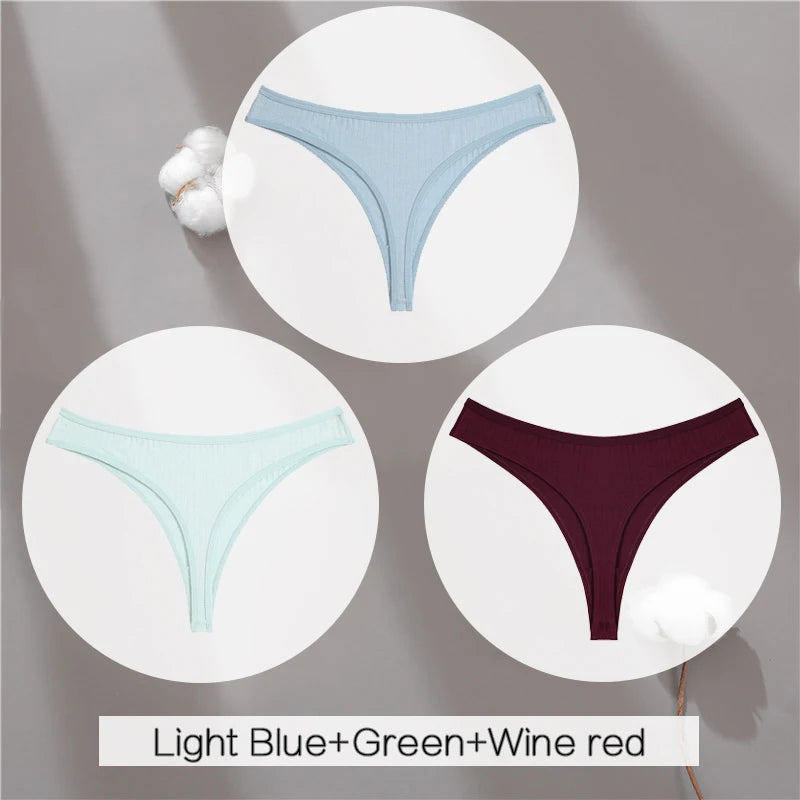 Women's Cotton Thongs 3Pcs/set Soft T-back Underpants S-XL G-string Underwear Low Waist Cotton Panty Lingerie