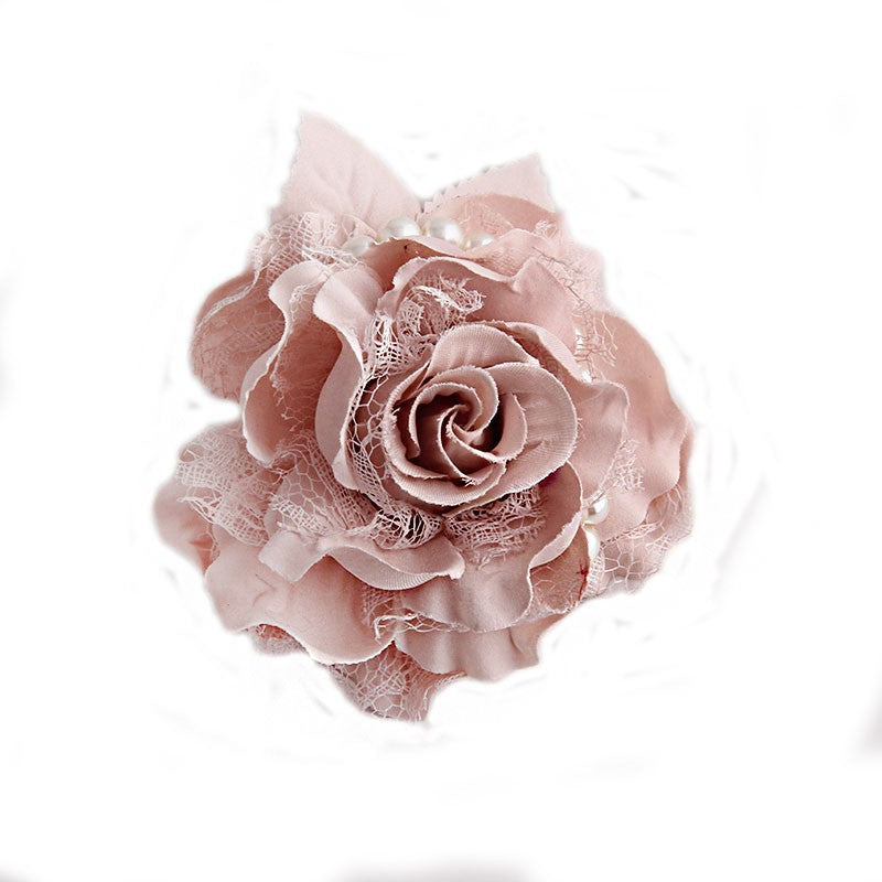 Fabric Lace Rose Flower Brooch - Pearl Corsage Pin for Women