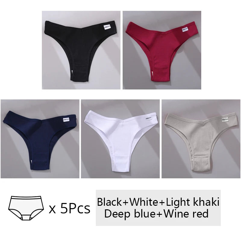 Women's Cotton Underwear Set - 5 Pack Brazilian Low-Rise T-Back Panties