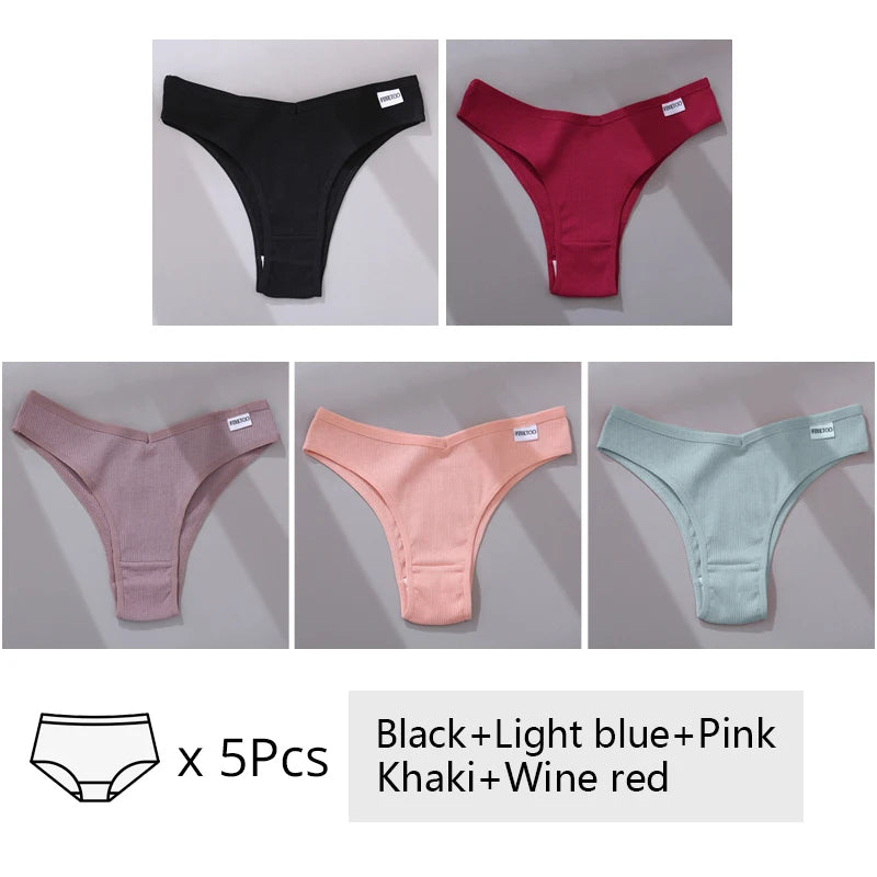 Women's Cotton Underwear Set - 5 Pack Brazilian Low-Rise T-Back Panties