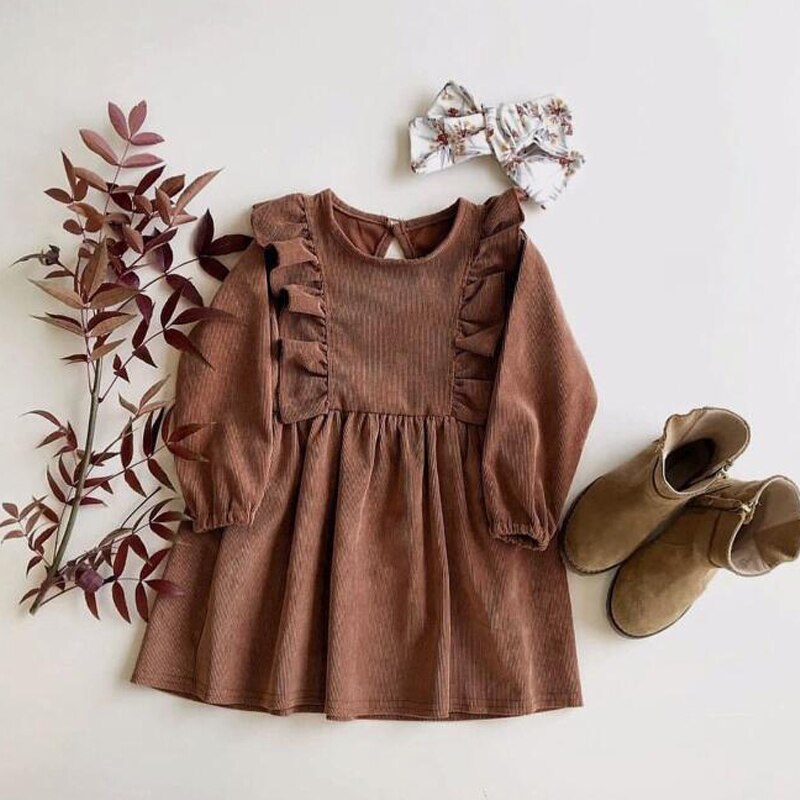 Girl's Long Sleeve Cotton Ruffles Dress