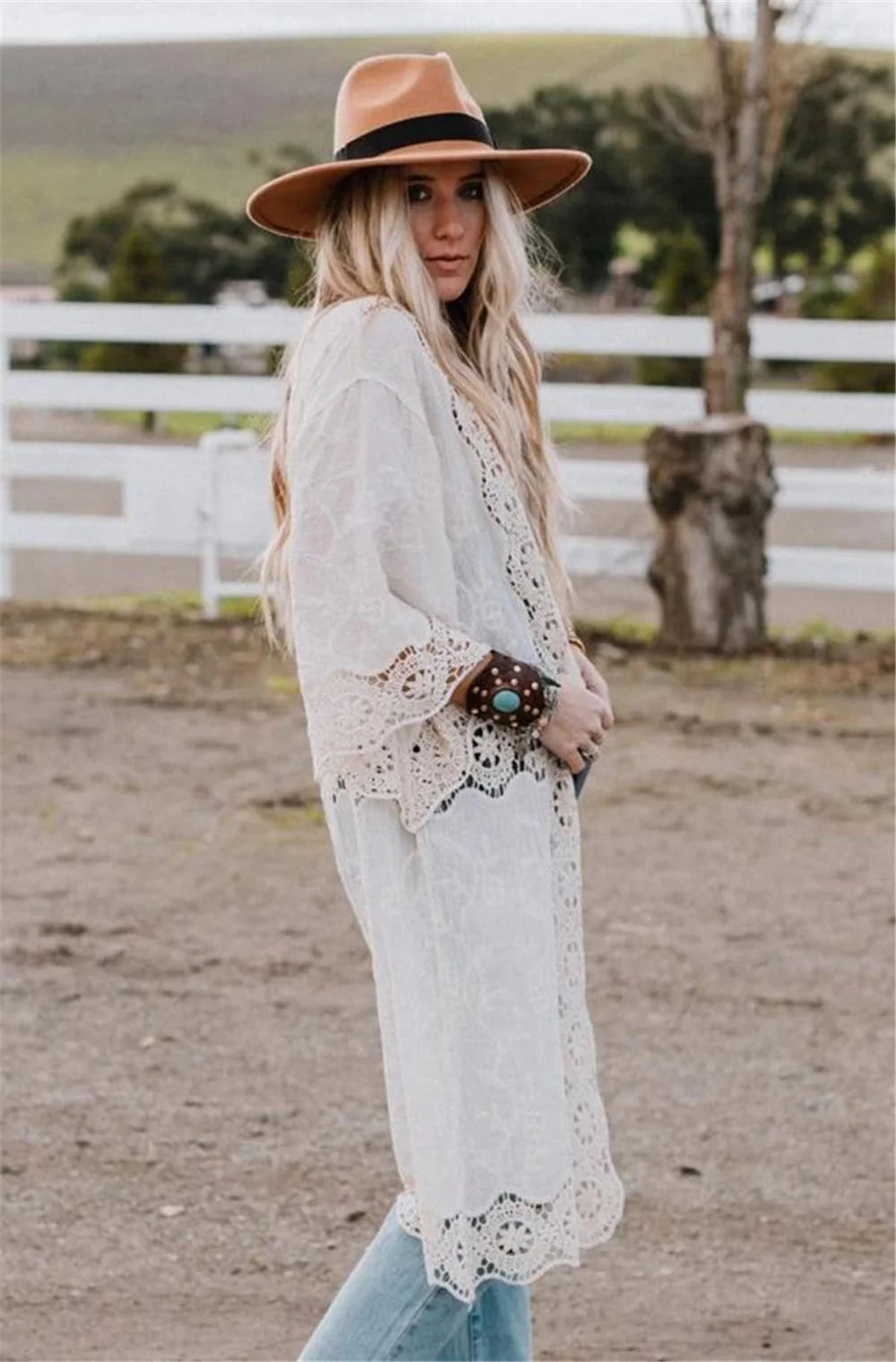 Women's Self Belted Long Lace Kimono Dress Bikinis Cover ups Beach Wear SwimSuit Cover Up robe