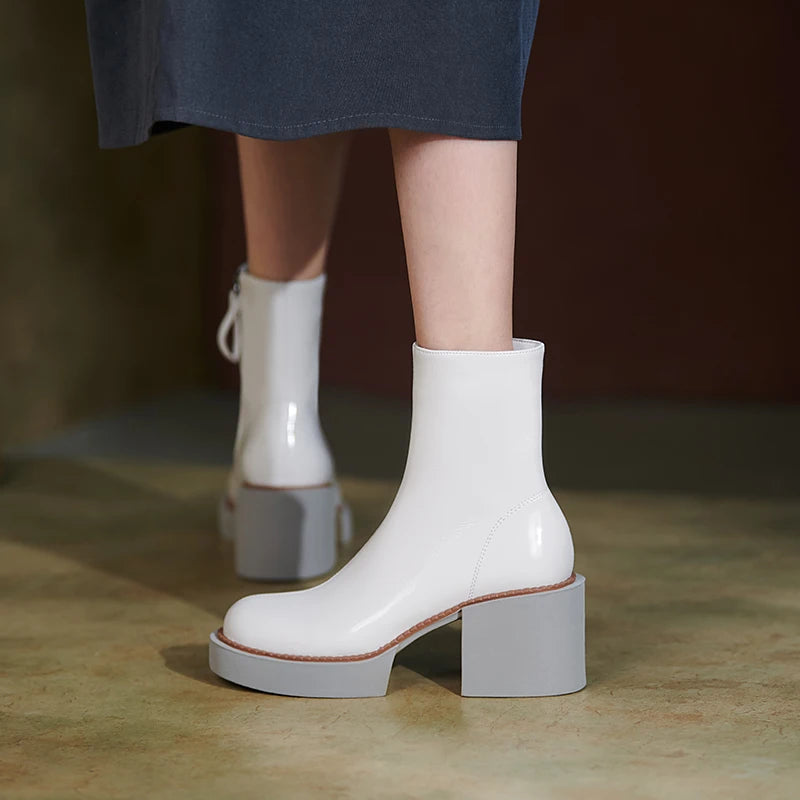 Genuine Leather Women Boots Platform Chunky Boots