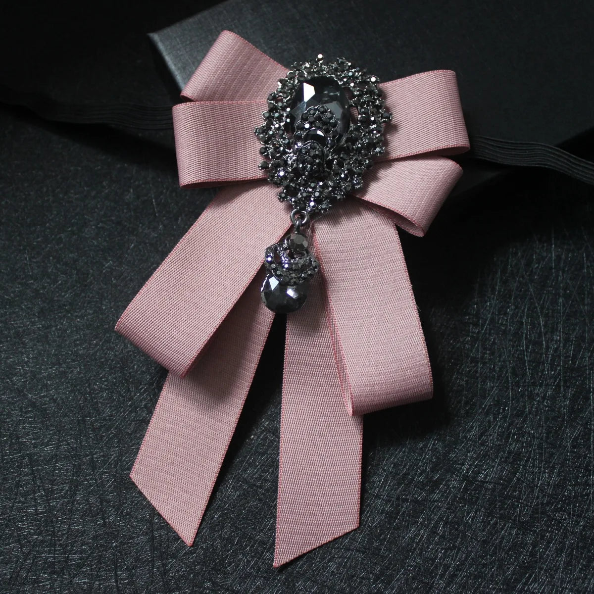 Men's Necktie Retro Handmade Ribbon Bow Tie Rhinestones Crystal Brooch