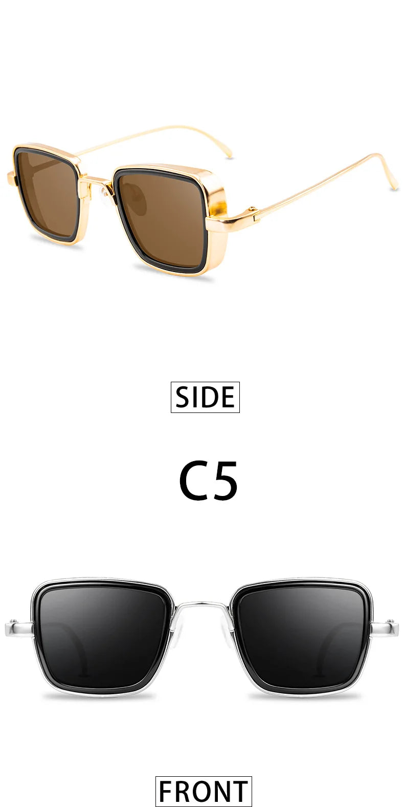 Vintage Steampunk Square Metal Frame Sunglasses - UV400 Protection