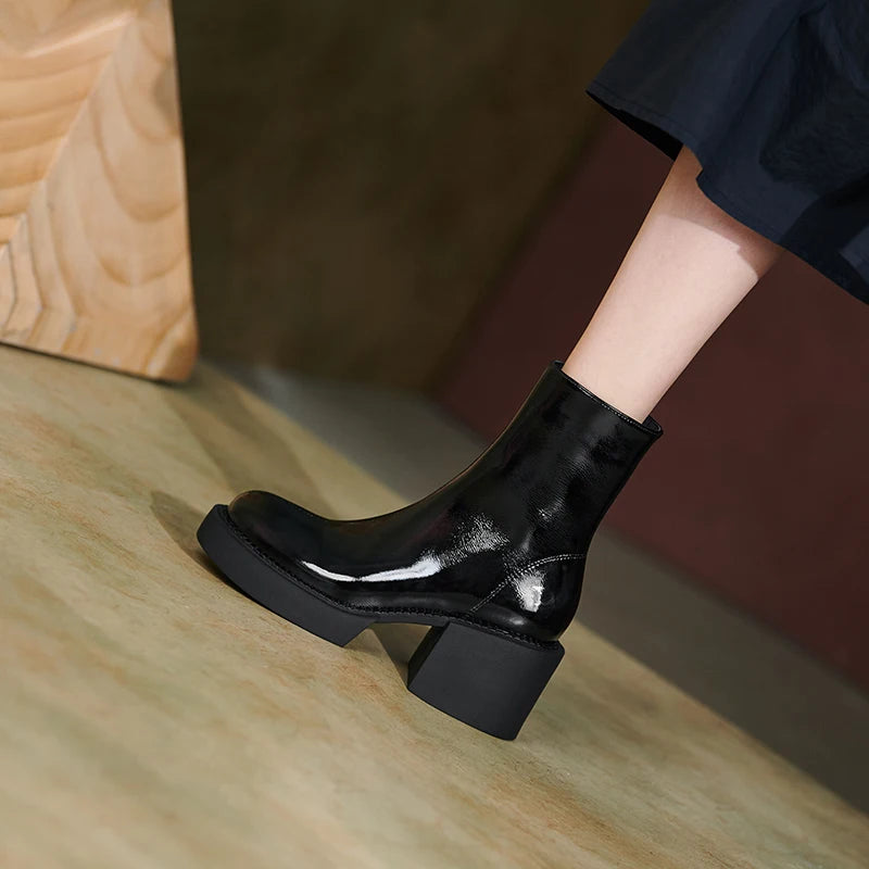 Genuine Leather Women Boots Platform Chunky Boots