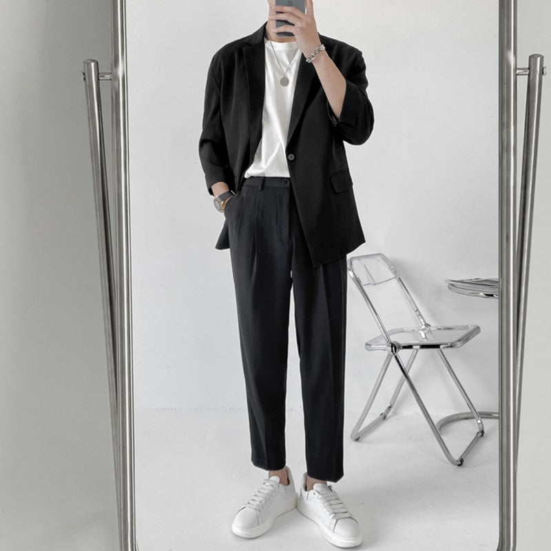 Men's Lapel 3/4 Sleeve One Button Blazer S-5XL