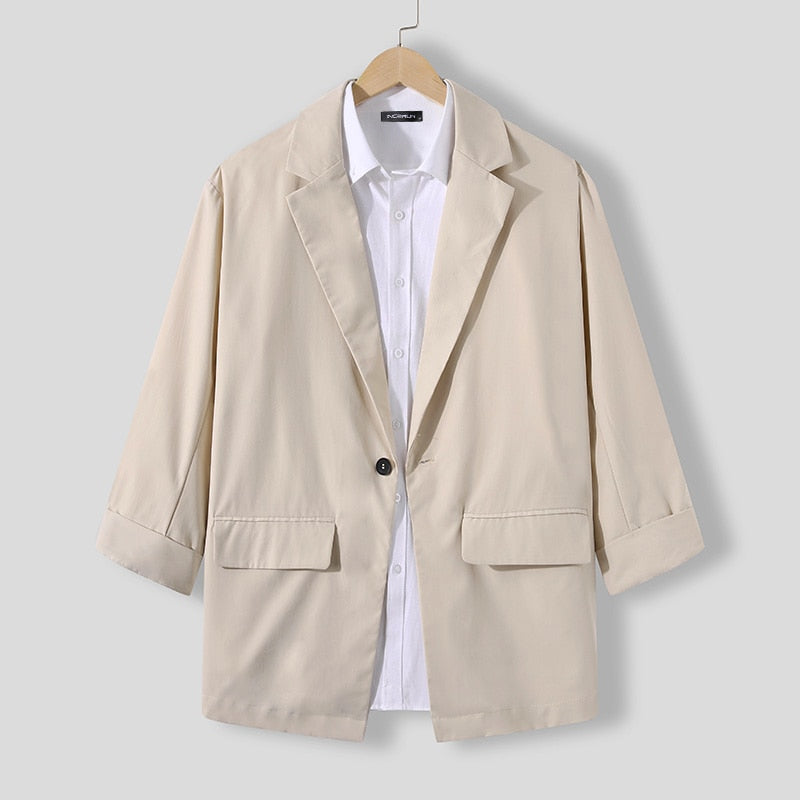 Men's Lapel 3/4 Sleeve One Button Blazer S-5XL