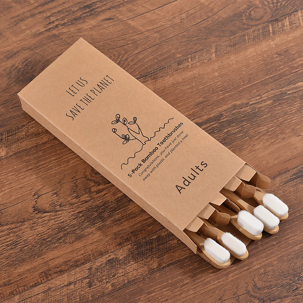 Adults 5Pcs Ultra Fine Bristle Vegan Bamboo Toothbrush