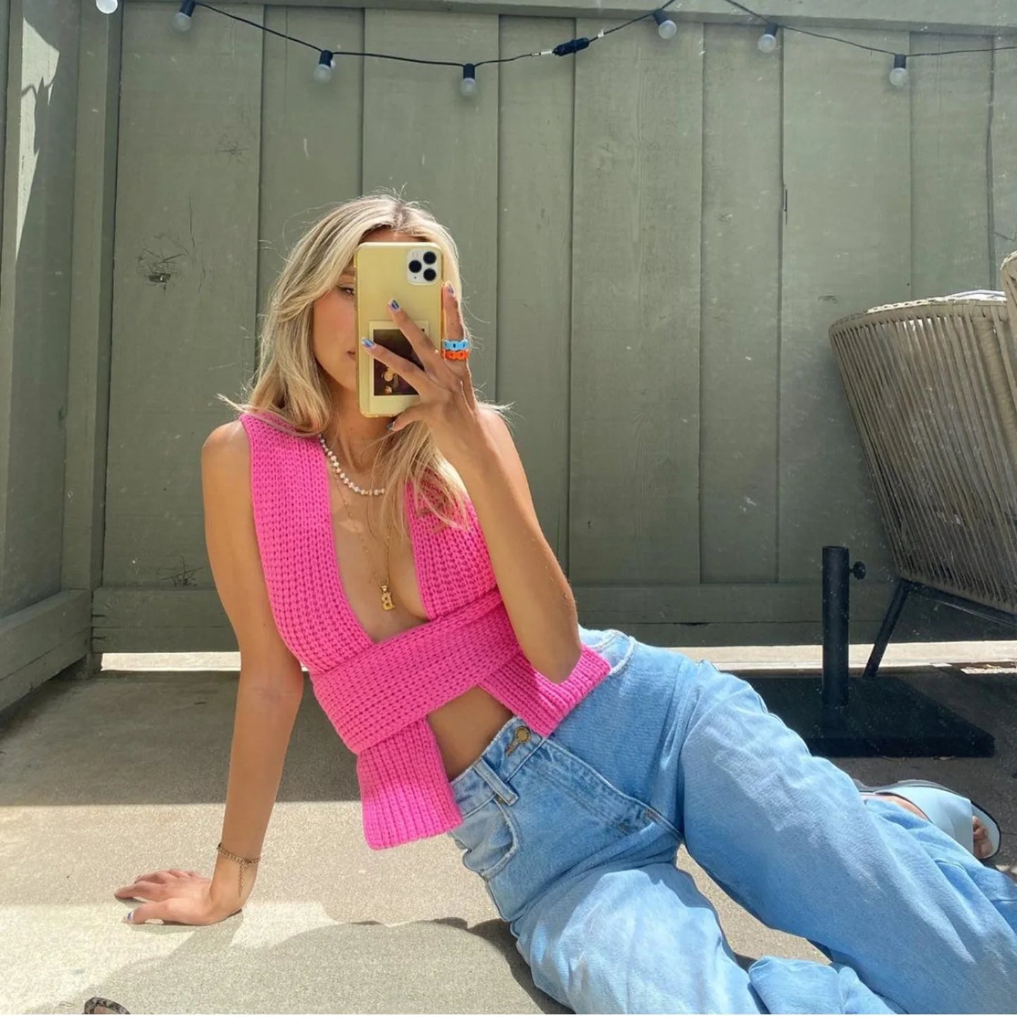 Women's Fall Winter Knitted Crop Top Sleeveless Pullover Bandage Sweater