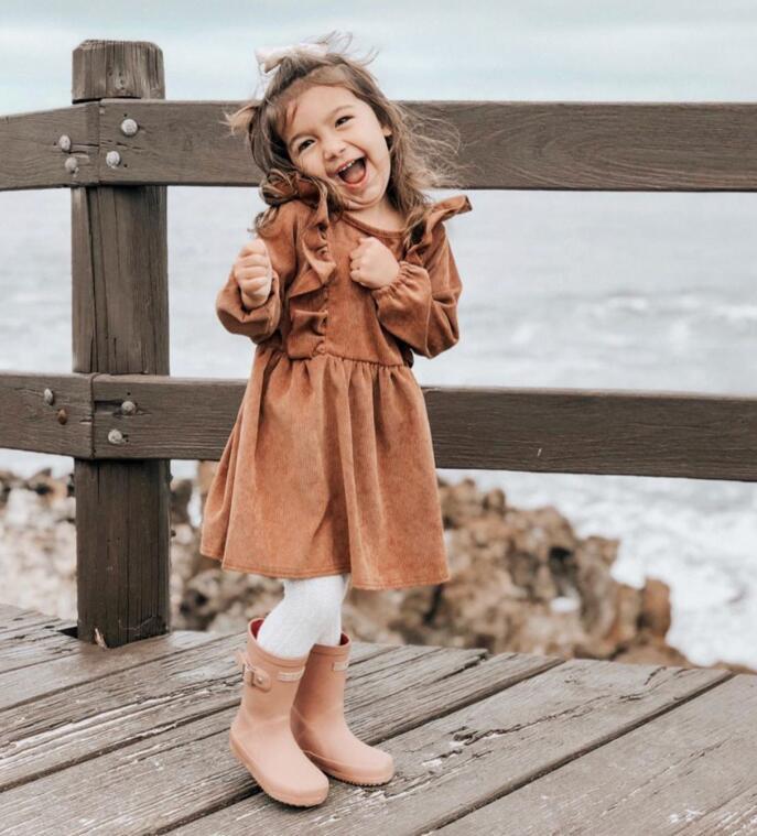 Girl's Long Sleeve Cotton Ruffles Dress