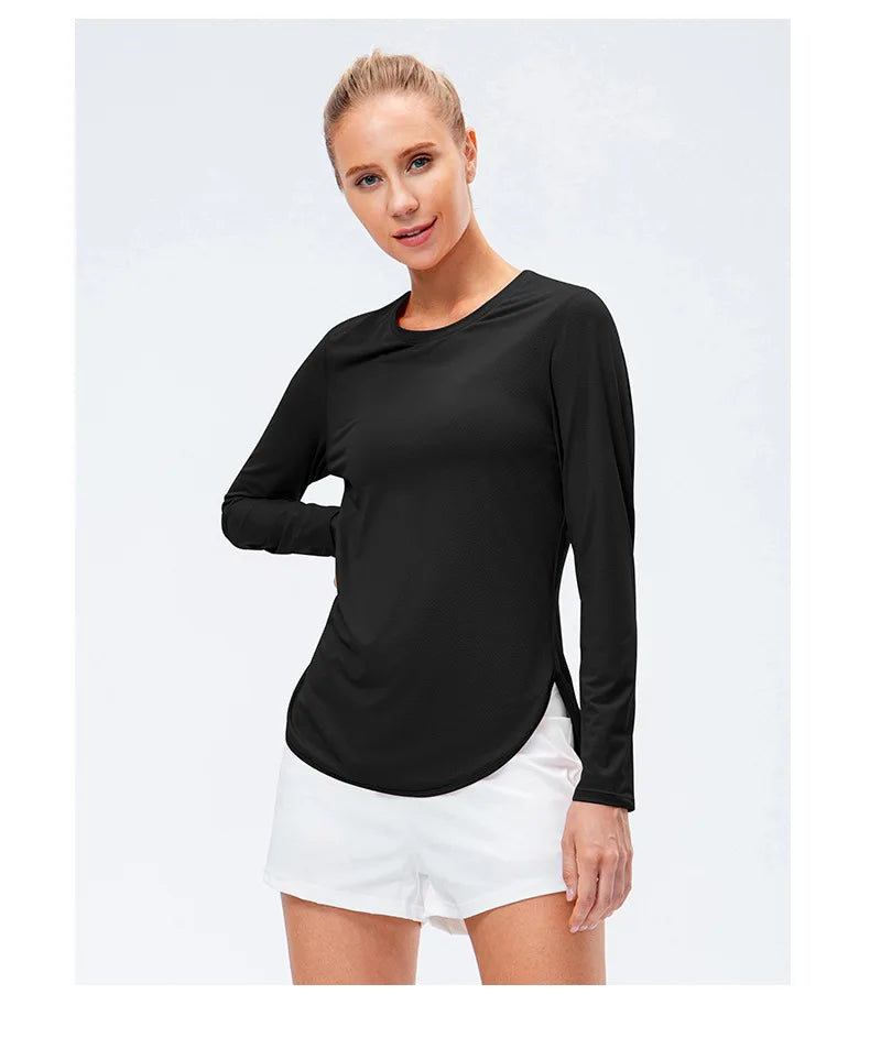 UPF50+ Women's Workout Shirt Loose Long Sleeve Sports Top Breathable Quick Dry Yoga Exercise Fitness Running Shirt