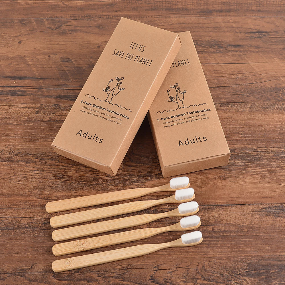Adults 5Pcs Ultra Fine Bristle Vegan Bamboo Toothbrush