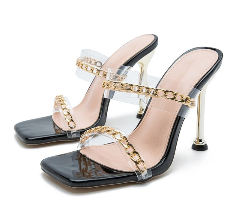 Women's PVC Transparent Square Toe High Heels