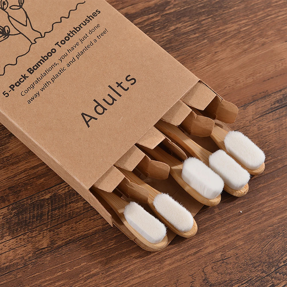 Adults 5Pcs Ultra Fine Bristle Vegan Bamboo Toothbrush