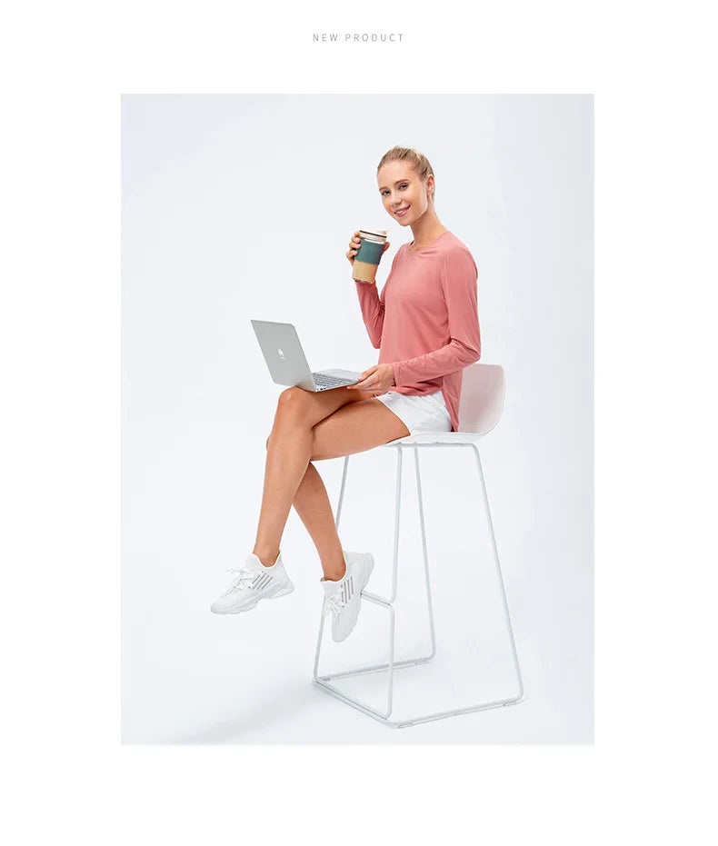 UPF50+ Women's Workout Shirt Loose Long Sleeve Sports Top Breathable Quick Dry Yoga Exercise Fitness Running Shirt