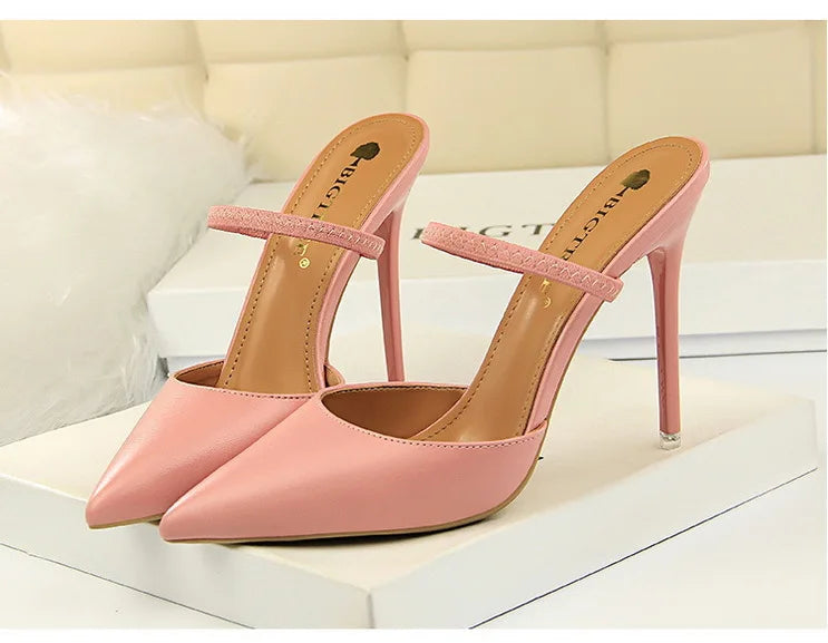 Women's Summer High Heels Slippers PU Heeled Stiletto Shoes
