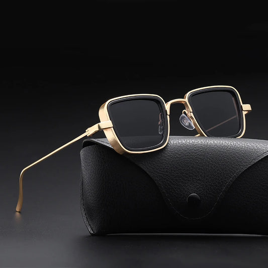 Vintage Steampunk Square Metal Frame Sunglasses - UV400 Protection
