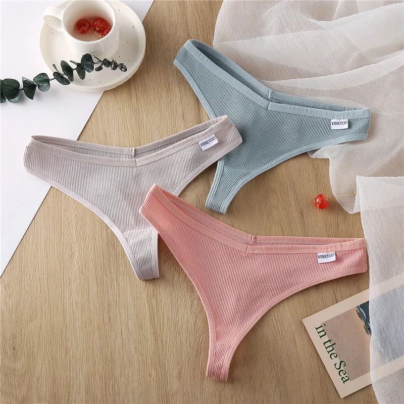 Women's Fruit Embroidery Thongs Cotton T-back Underpants G-string V Waist Underwear Bikini Lingerie