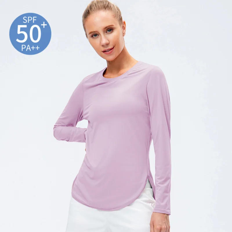 UPF50+ Women's Workout Shirt Loose Long Sleeve Sports Top Breathable Quick Dry Yoga Exercise Fitness Running Shirt
