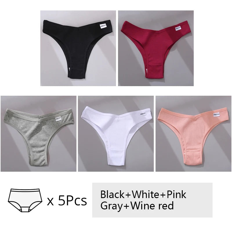 Women's Cotton Underwear Set - 5 Pack Brazilian Low-Rise T-Back Panties