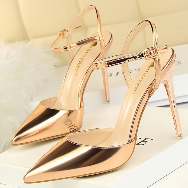 Women's Patent Leather Summer Pointed Toe High Heels