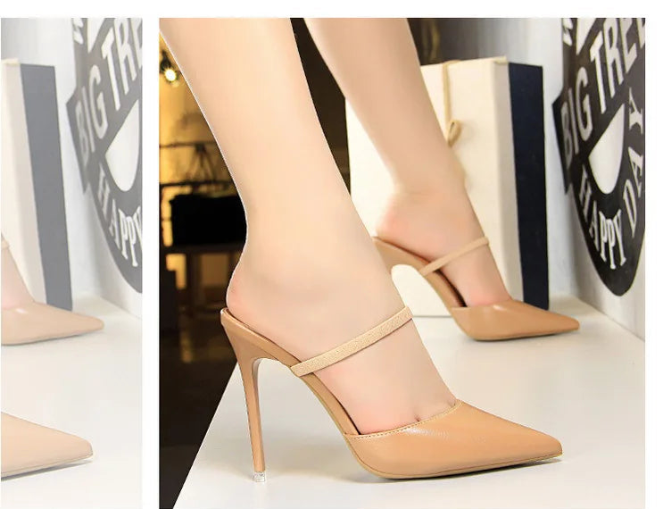 Women's Summer High Heels Slippers PU Heeled Stiletto Shoes