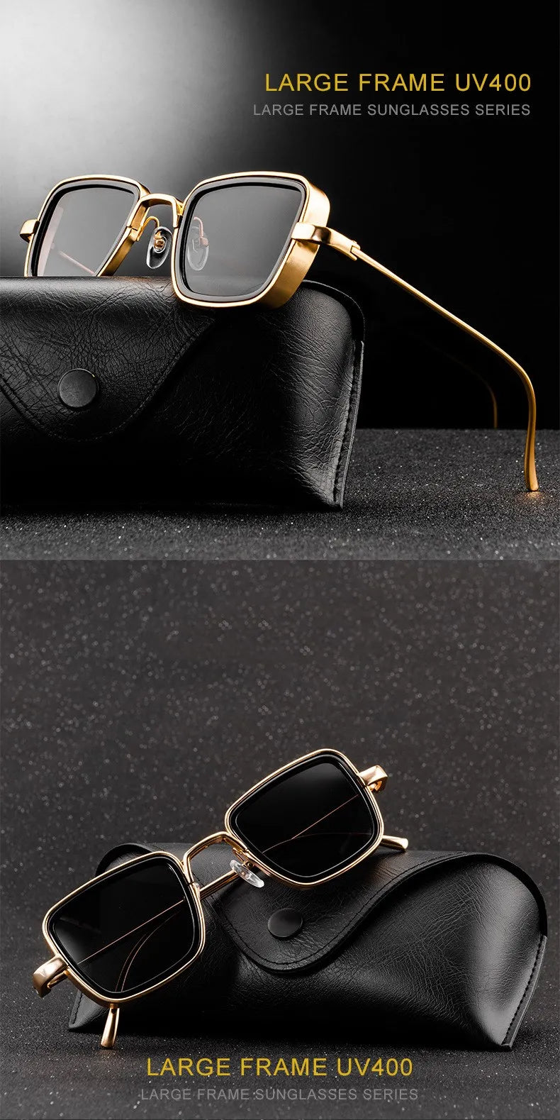 Vintage Steampunk Square Metal Frame Sunglasses - UV400 Protection