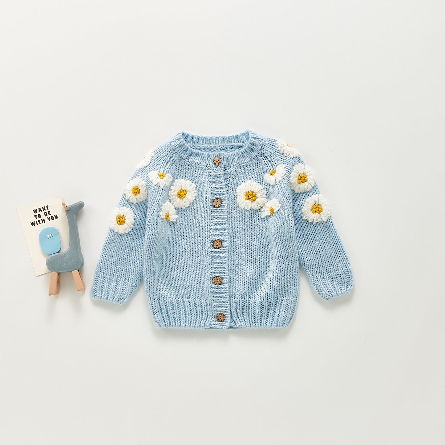0-24M Baby Girls Sweater Cardigan - Long Sleeve Single Breasted Flowers Knit Jacket
