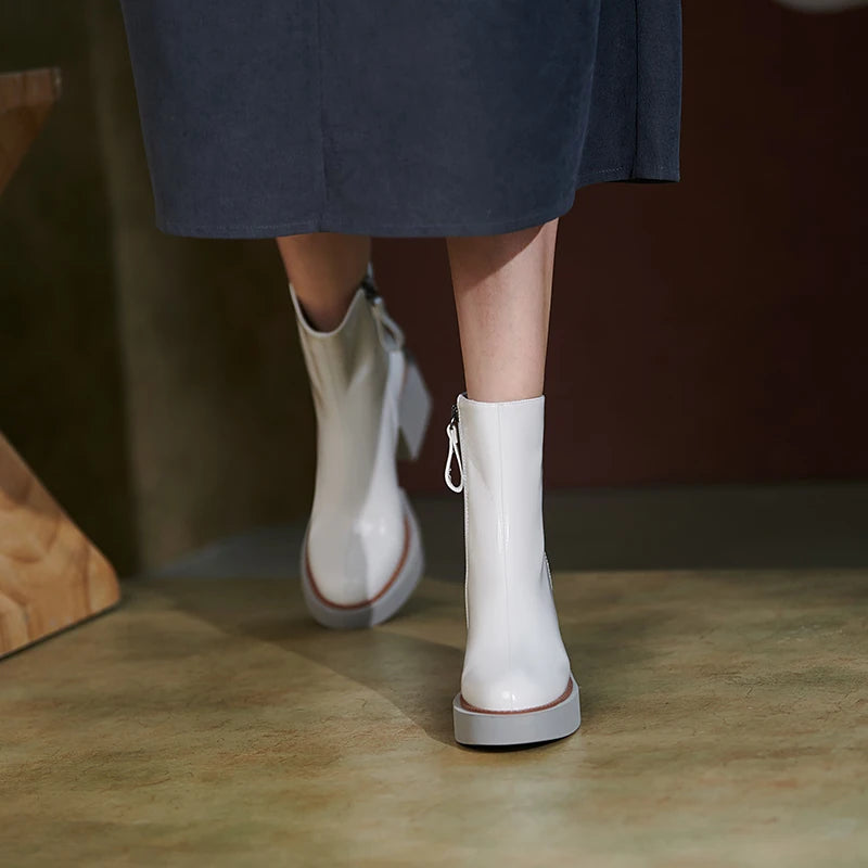 Genuine Leather Women Boots Platform Chunky Boots