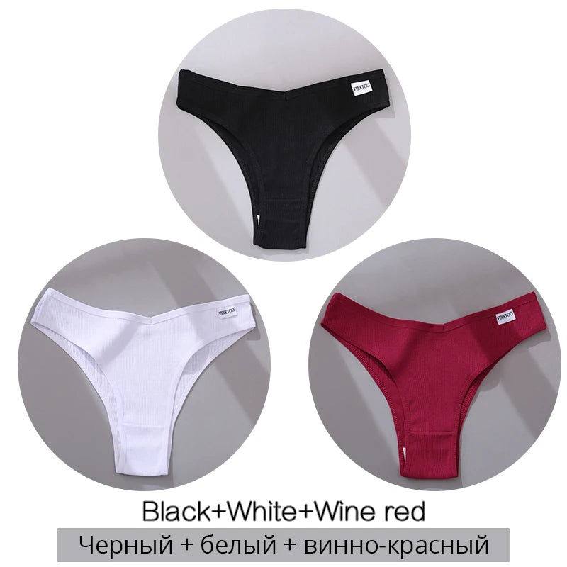 Women's Cotton Brazilian Panties 3-Piece Set - V-Waist Bikini Underwear