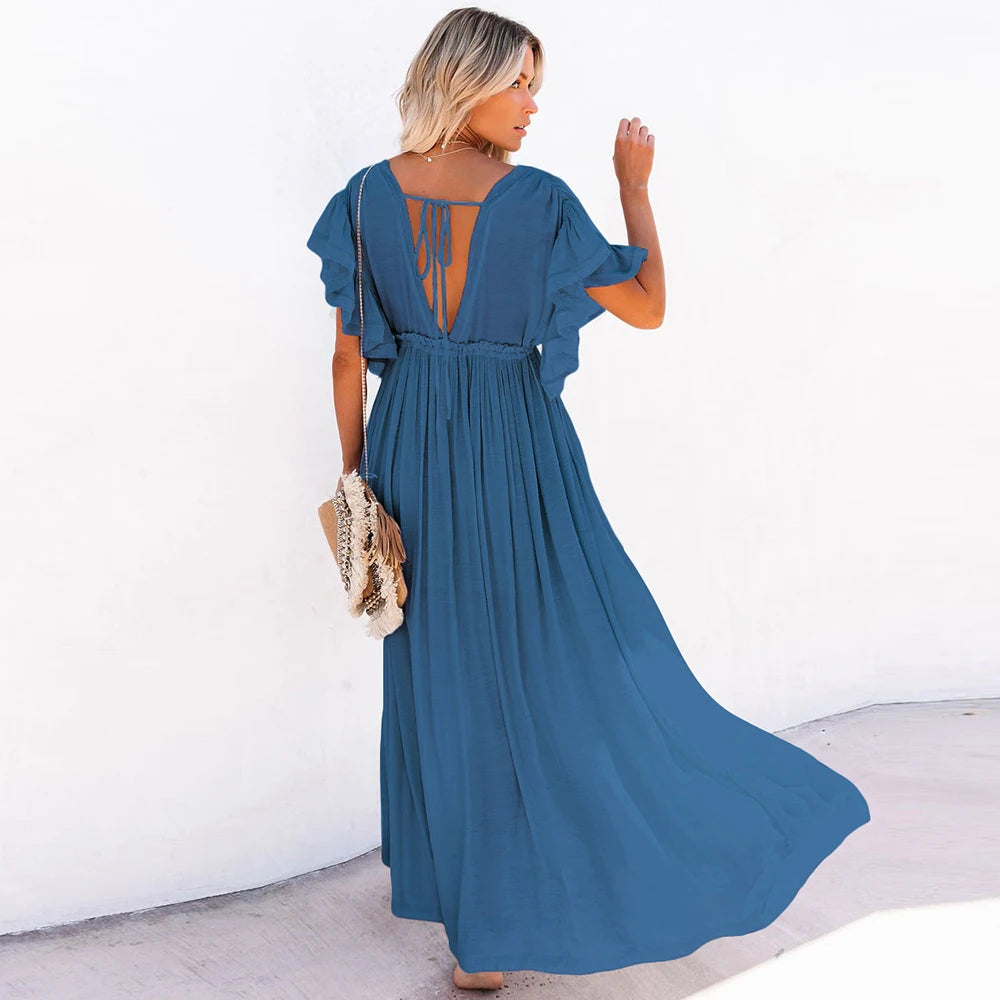 Women's Swimsuit Cover Ups Mandarin Sleeve Kaftan Beach Tunic Beach Dress