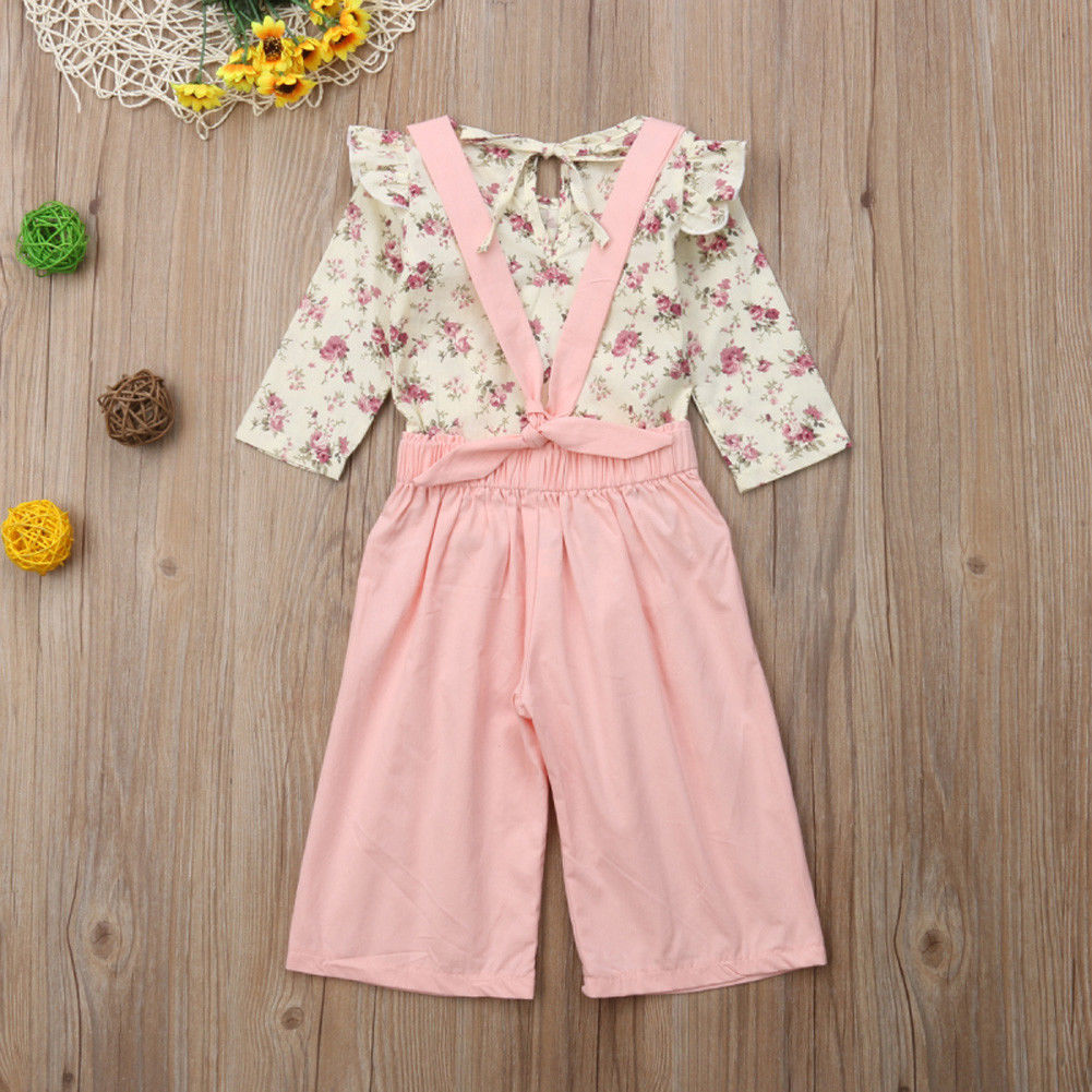 Girl's Floral Top and Jumpsuit 2PCS outfit Set