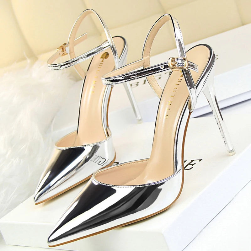 Women's Patent Leather Summer Pointed Toe High Heels