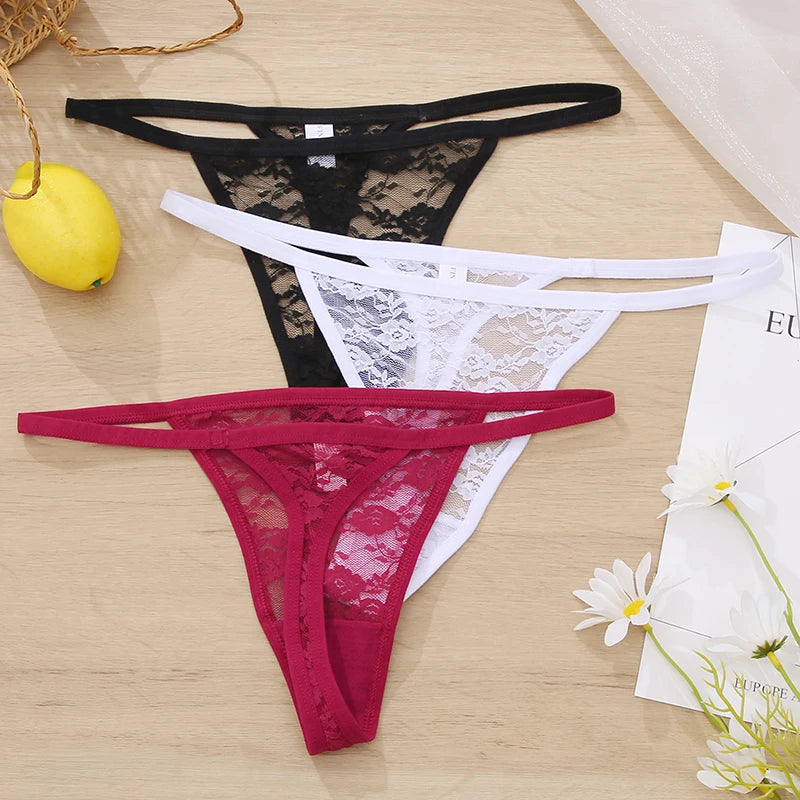 Women's Lace Thongs Low Waist T-Back Underwear Lace G-string Underpants Lingerie