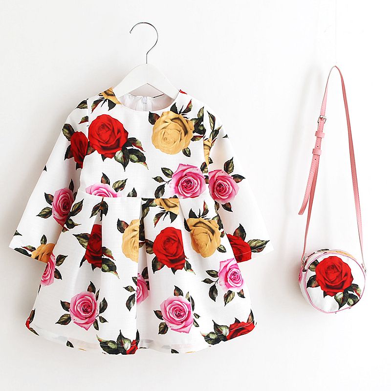 Girl's Long Sleeve Dress with Bag