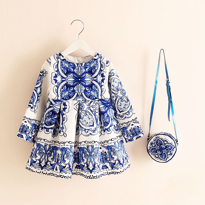 Girl's Long Sleeve Dress with Bag