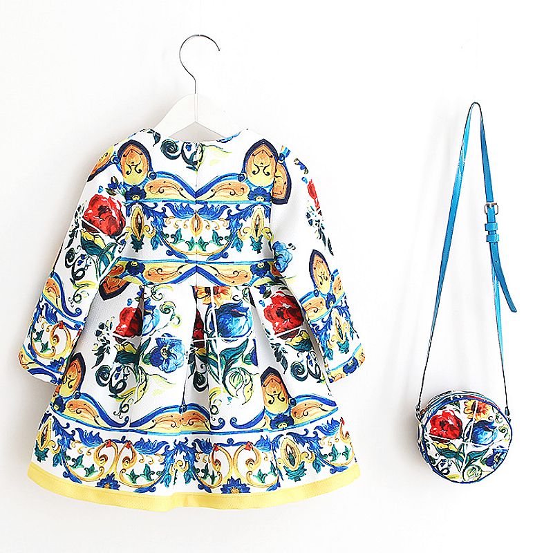 Girl's Long Sleeve Dress with Bag