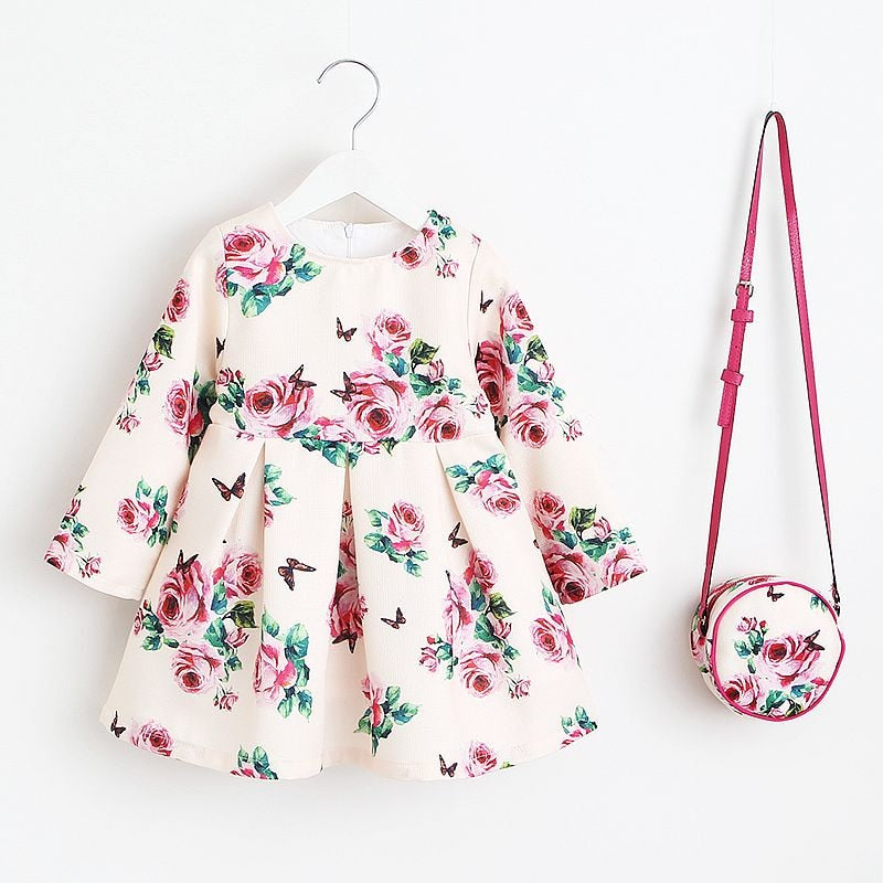 Girl's Long Sleeve Dress with Bag