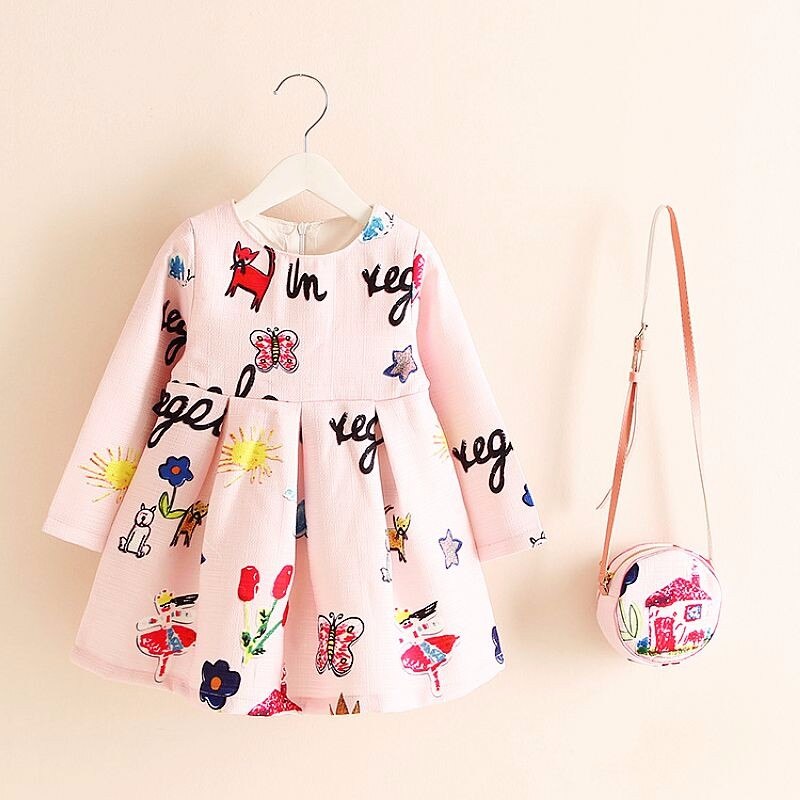 Girl's Long Sleeve Dress with Bag