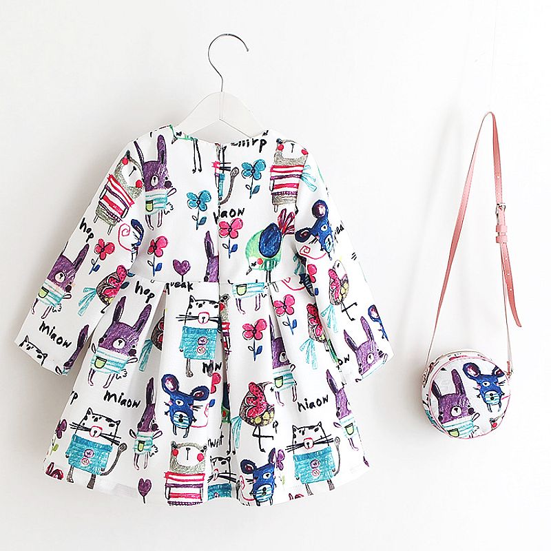Girl's Long Sleeve Dress with Bag