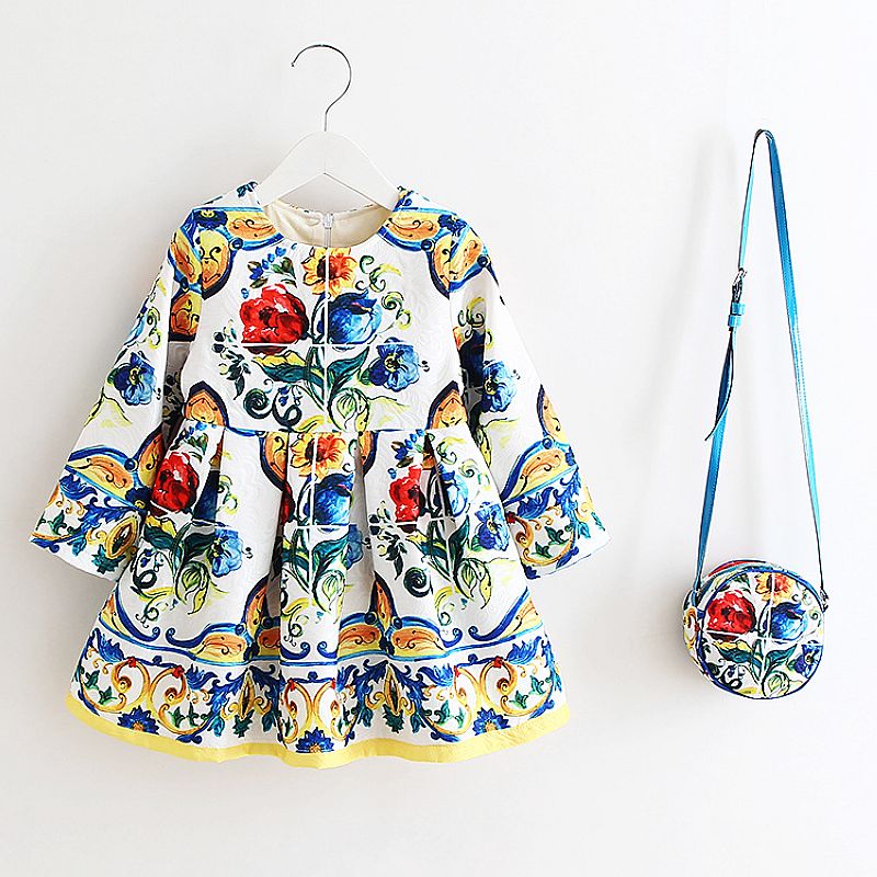 Girl's Long Sleeve Dress with Bag