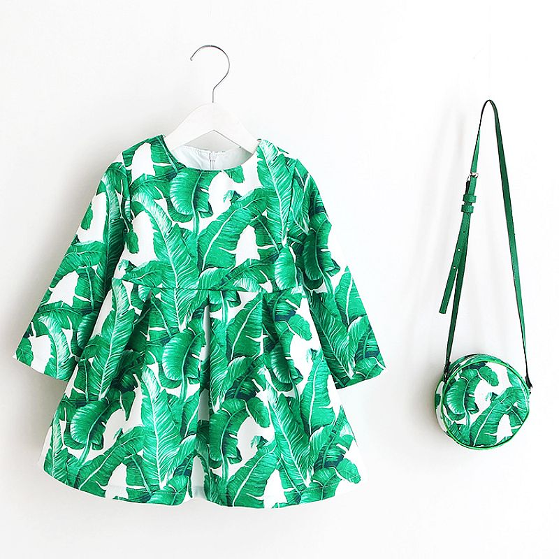 Girl's Long Sleeve Dress with Bag