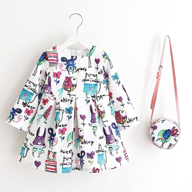 Girl's Long Sleeve Dress with Bag