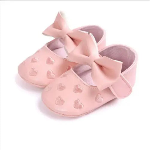 Baby Soft Sole Crib Shoes - Leather Heart Print Hook & Loop (0-18M)