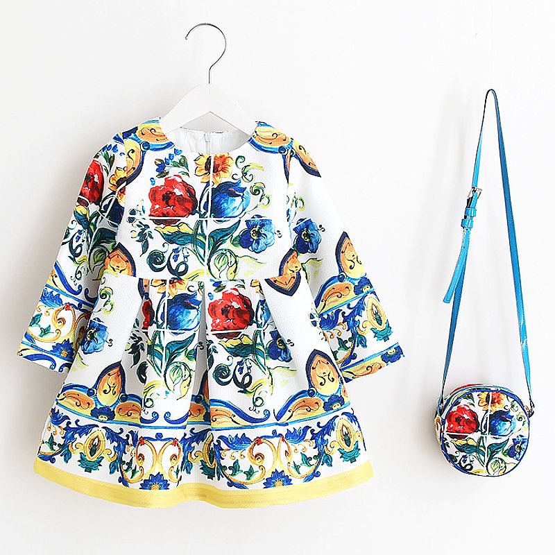Girl's Long Sleeve Dress with Bag
